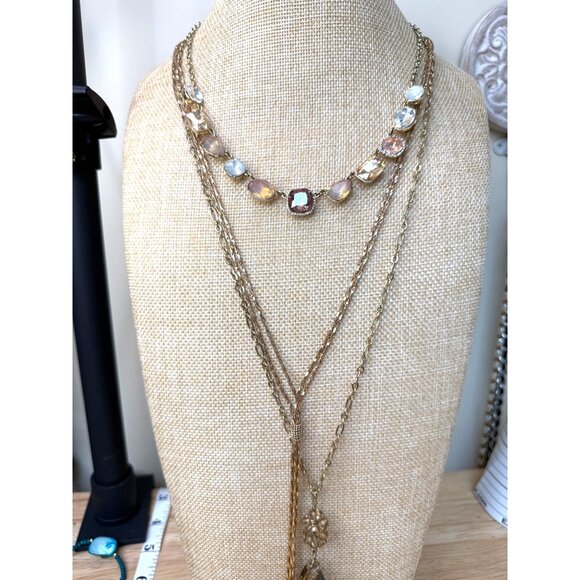 Loft Gold-Tone Three Necklace Set With Faceted Crystal & Bead Accents 24" - Picture 1 of 11